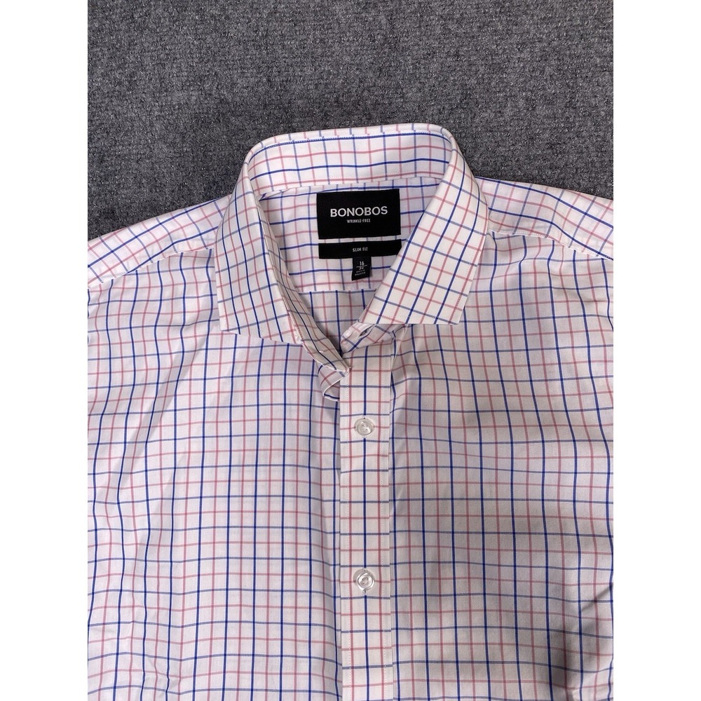 Bonobos Button Down Shirt White Tattersall Plaid Slim Fit Long Sleeve 16-34